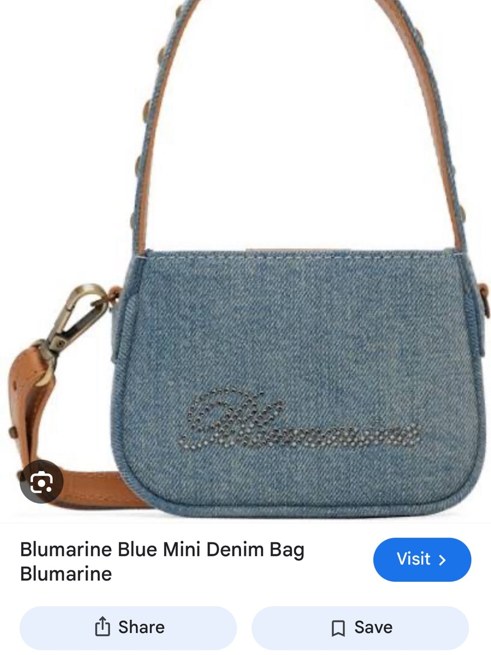 Blumarine Denim Mini Shoulder Bag with rhinestone logo NWT